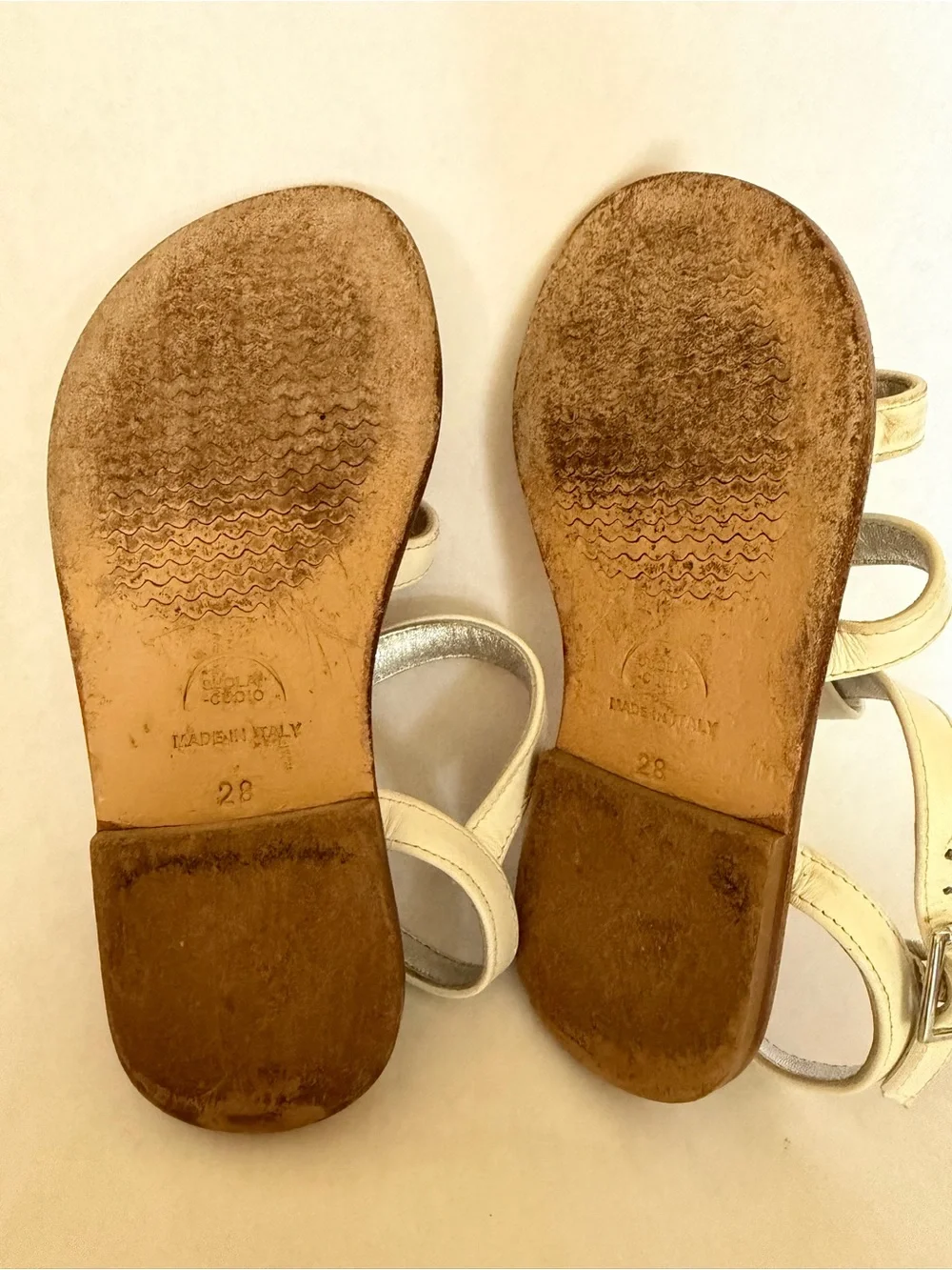 Vera Pelle White Leather T-Strap Kids Sandals